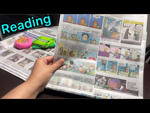 ASMR Reading Newspaper Comic Strips Gum Chewing