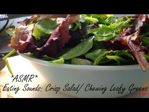 ASMR EATING SOUNDS : FRESH CRISP SALAD / CHEWING LEAFY GREENS + CRINKLY GRANOLA BAR (EAT UR GREENS)