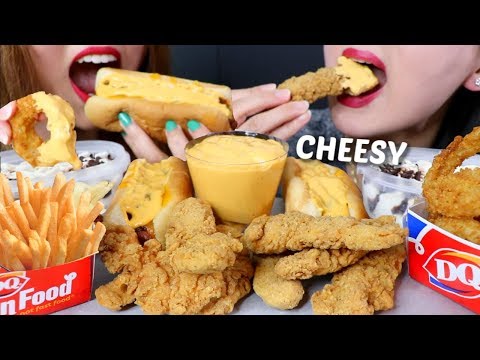 ASMR CHEESY FRIED CHICKEN TENDERS + CHILI CHEESE DOGS + ICE CREAM 리얼사운드 먹방 | Kim&Liz ASMR