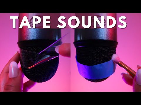 ASMR Crinkly Sticking and Peeling Tape on Mic with Some Tape Brushing - No Talking