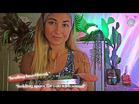 [Reiki ASMR] ~ 💚Healing Heart-break & Holding Space💚 Drum Sound Therapy | Crystal Healing