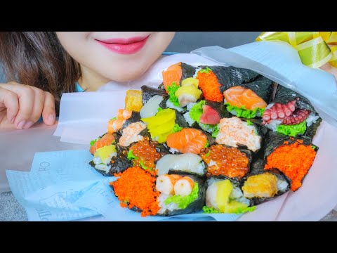 ASMR EATING SUSHI CORN FLOWER , HAPPY VIETNAMESE TEACHER DAY , EATING SOUNDS | LINH-ASMR