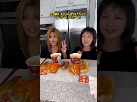 BURRITO AND RAMEN NOODLE RACE EATING COMPETITION #shorts #viral #mukbang