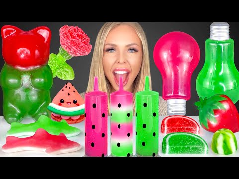 ASMR WATERMELON DESSERTS, SOUR CANDY ROSE, WATER DRINKING SOUNDS, LOLLIPOP ASMR MUKBANG 먹는 소리, 수박 먹방