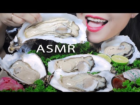 ASMR EATING RAW GIANT US OYSTERS SOFT CRUNCHY EATING SOUNDS | LINH-ASMR 먹방 mukbang gulp