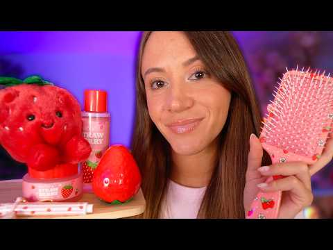 ASMR The Strawberry Spa 🍓 Hair Brushing, Skincare & Personal Attention
