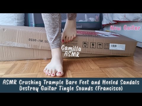 ASMR Crushing Trample Bare Feet and Heeled Sandals Destroy Guitar Tingle Sounds (Francisco)