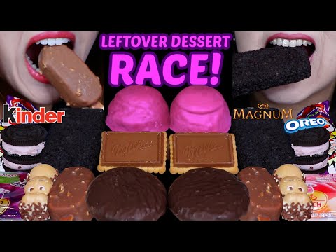 ASMR LEFTOVER DESSERT RACE! MILKA CHOCO BISCUIT, KINDER HIPPO, MINI MAGNUM ICE CREAM, GUMMY CANDY