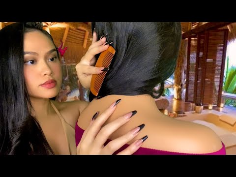 ASMR Giving U RELAXING Island Scalp & Back Scratch & Massage w/ Face Attention | Hair Roleplay
