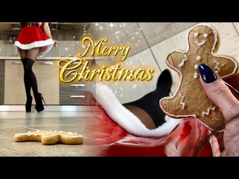 Miss Santa vs. Bad Gingerbread Man! High Heels Crushing Food! Oddly Satisfying! ASMR