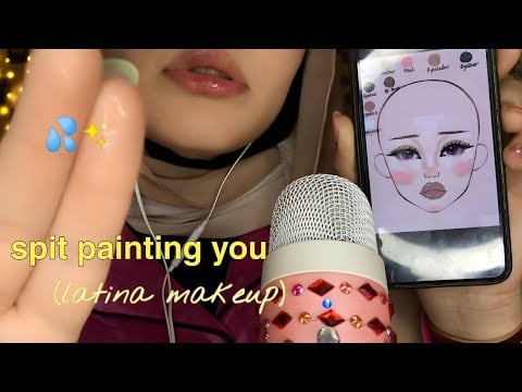 ASMR Spit Painting & Mouth Sounds 👄💤 | Latina Makeup Face Drawing For Deep Sleep (Wet fingers)