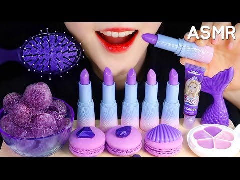 LIPSTICK CHOCOLATE ASMR PURPLE FOOD ASMR MERMAID FOOD ASMR EDIBLE HAIR BRUSH, EDIBLE LIP GLOSS 💜