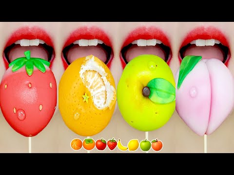 fruit emoji food (bean cake, mochi, wagashi) 과일 화과자 이모지 입술 먹방 eating sounds [ASMR MUKBANG]