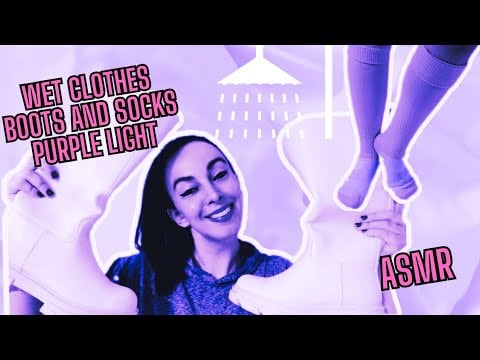 ASMR WET CLOTHES - WASHING MY LEATHER BOOTS 👢 IN THE SHOWER - WET SOCKS - PURPLE LIGHT