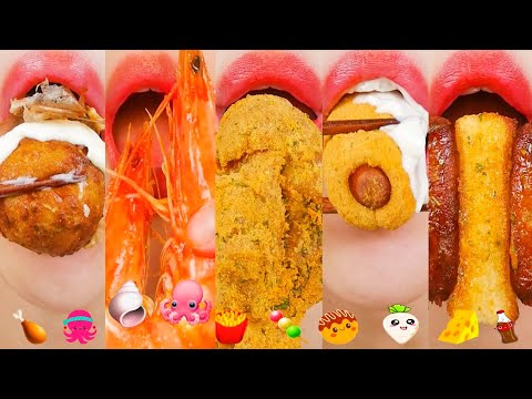 asmr  EMOJI CHALLENGE KOREAN CHICKEN SEAFOOD FOR SLEEP RELAXING 수면유도 asmr 치킨 해물이모지 먹방 eatingsounds