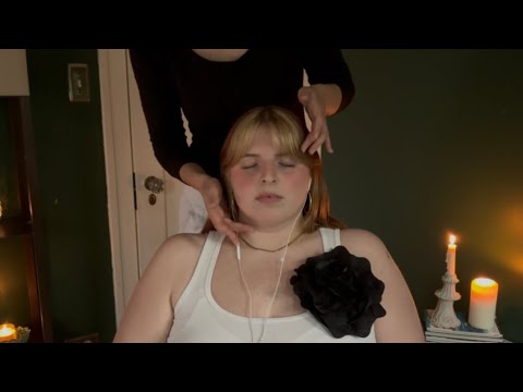 ASMR scalp massage & hair play as the sun sets and a storm rolls in (rain, thunder, soft whispers)