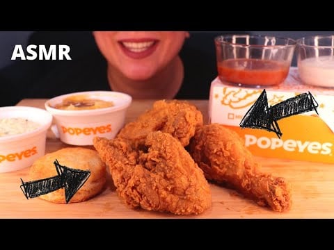 ASMR POPEYES SPICY FRIED CHICKEN MUKBANG *CRUNCHY* (NO TALKING) EATING SOUNDS