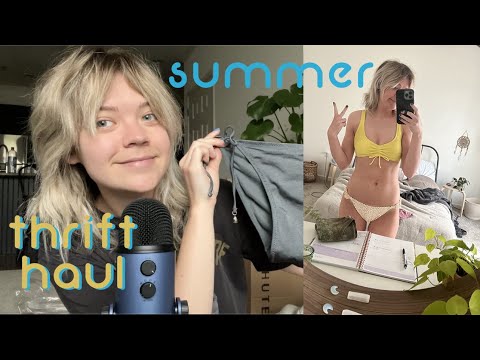 ASMR summer thrift finds ☀️💕  ~ Goodwill haul | plant show & tell 🌱 + fabric sounds