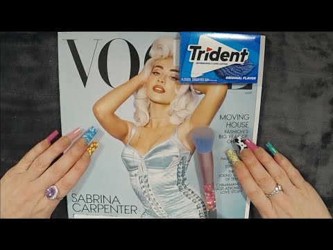 ASMR Gum Chewing Magazine Flip Through | Sabrina Carpenter Whispered Page Turning