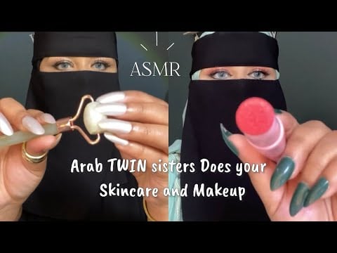 ASMR - Arab Twin Sisters Do Your Skincare & Makeup 🖤💚 (Layered Sounds ) Personal Attention