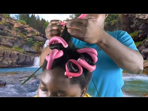 Asmr☘️Hair play on my sister By the river , bubblegum, hair and nature sound. Triggers ☘️