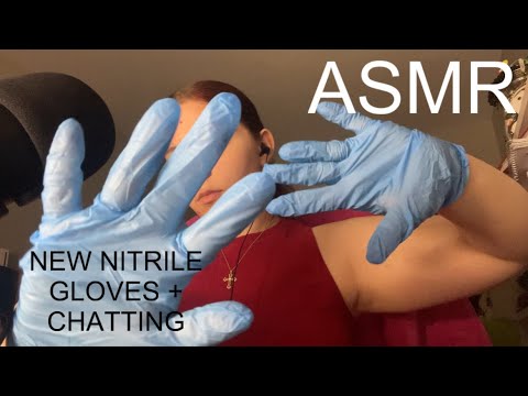 ASMR dry glove sounds and chatting (two new blue nitrile gloves)