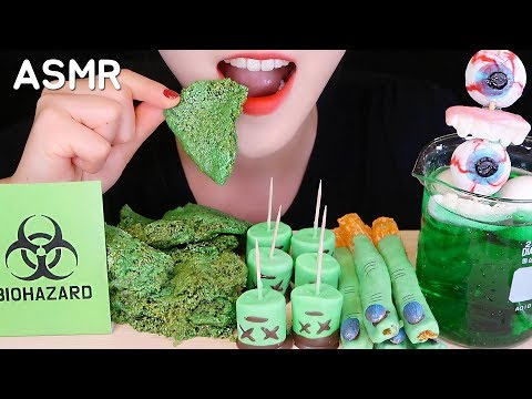 GREEN FOOD ASMR HALLOWEEN TREATS ASMR WEIRD FOOD ASMR 👽