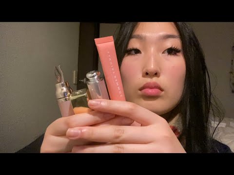 asmr pink lip glosses application & mouth sounds. 👄💄🎀
