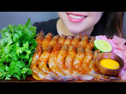 ASMR SPICY RAW SHRIMPS EATING SOUNDS | LINH-ASMR