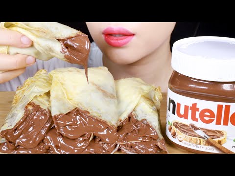 ASMR Nutella Chocolate Crepe Rolls Eating Sounds Mukbang