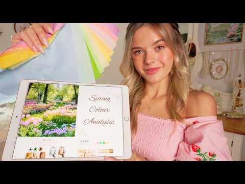 ASMR Detailed Spring Colour Analysis Roleplay 🐣🌿🌸 (fabric swatches & makeup comparison)