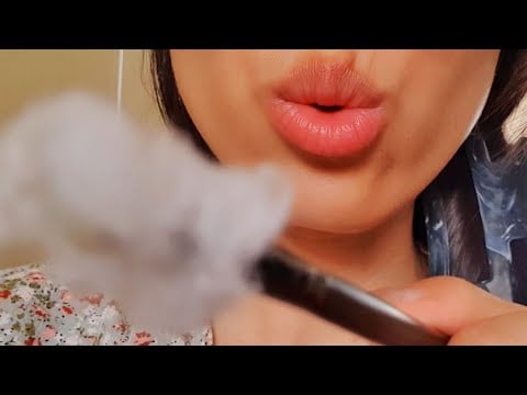 ASMR Ear To Ear Fluffy Pick Ear Cleaning ☁️💕 blowing, touching, fabric scratching, ear exam test