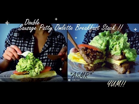 ASMR DOUBLE STACK SAUSAGE PATTY BREAKFAST OMLETTE w. GUACAMOLE !!