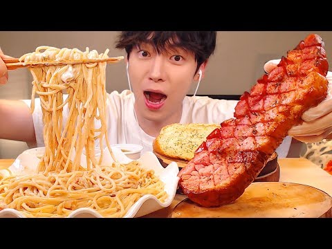MUKBANG|베이컨까르보나라와 통삼겹살 먹방|마늘바게트|CREAM SPAGHETTI EATING SOUNDS[SIO ASMR 시오]