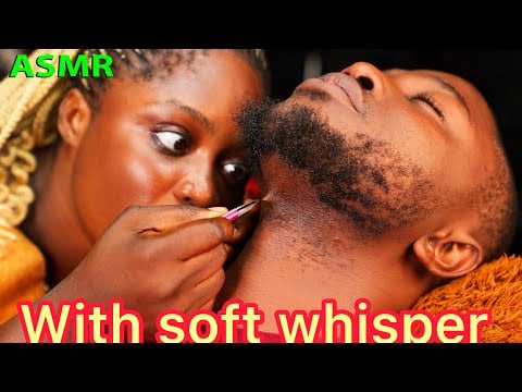 ASMR satisfying beard nitpicking,neck massage,soft gum  ingrown hair pullout, ear and nape massage 