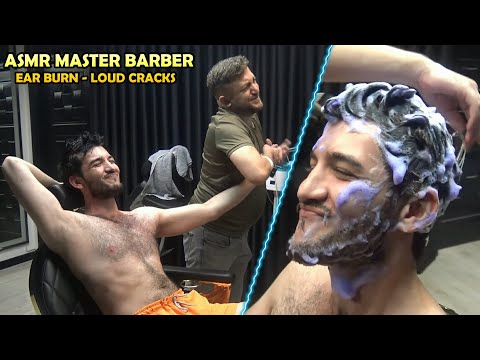 ASMR BARBER EAR BURN 💈 CRACKS 💈 Foamy Head,Face,Ear,Arm,Back,Waist,Foot,Leg,Chest,Ax,Belly Massage