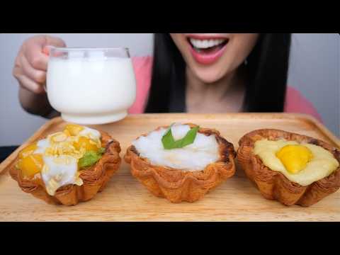 EGG TART (MANGO STICKY RICE + DURIAN + COCONUT) ASMR EATING SOUNDS | LIGHT WHISPER | SAS-ASMR