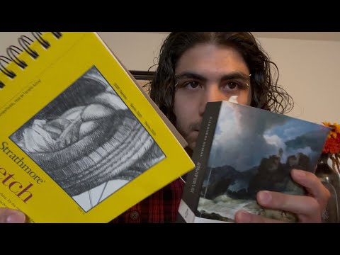 ASMR Book Tapping, Page turning (+ whispered rambling/ sketchbook tease)