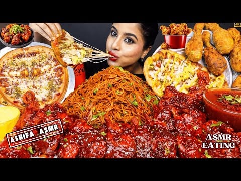 ASMR Eating Spicy Indian Food Chicken Hakka Noodles,Margherita Pizza,Leg Piece ASMR Eating Mukbang