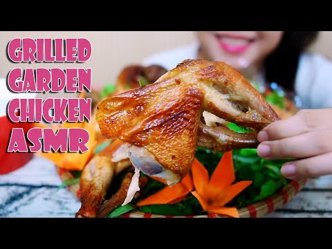 ASMR Grilled garden chicken , EATING SOUND | LINH-ASMR