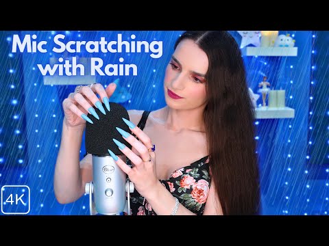 ASMR Mic Scratching with Rain Sounds ☔ for Sleep 😴 1 HOUR - No Talking & Long Nails 4K