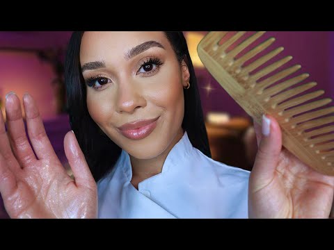 ASMR Relaxing Spa Scalp Treatment 🌙 Oil Scalp Massage, Hair brushing For Headache Relief & Sleep