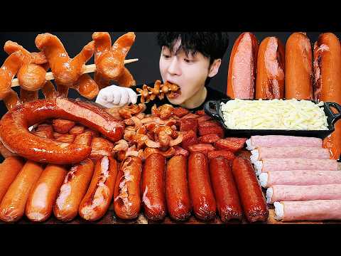 ASMR MUKBANG | 치즈 불닭볶음면 & 대왕 소세지 킬바사 스팸 튀김 먹방 & 레시피 FIRE NOODLES AND SAUSAGE  EATING