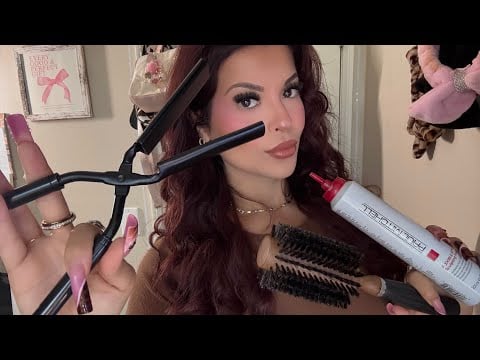 ASMR Hair Salon 🎀 Curling Your Hair w Stove Flat Iron ✨ Parting/Brushing