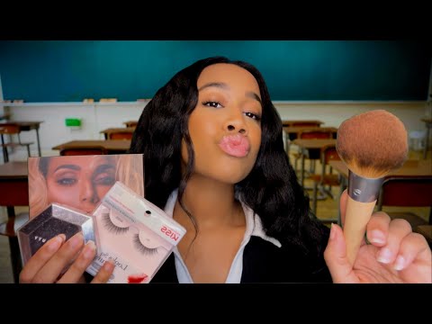 ASMR Giving You a $5 Makeover in The Back of Class 💵💄ASMR Make-up Application Role-play