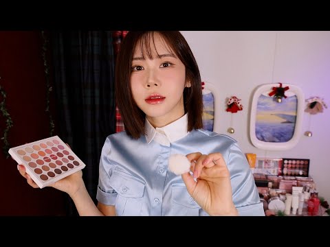 ASMR.sub 크리스마스 밤 비행, 승무원의 기내 메이크업 케어✈️ | Christmas Night Flight | Flight Attendant Makeup Care