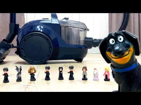 Vacuuming small toys from the Gary Potter collection. Clean with me
