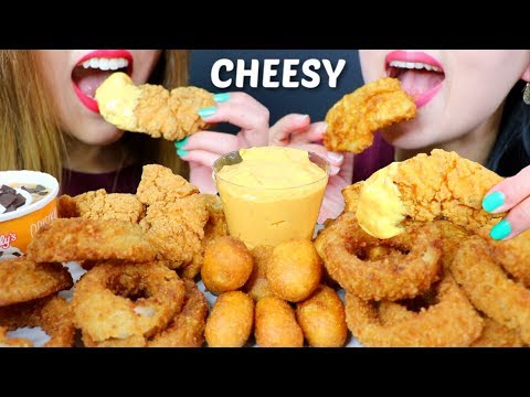 ASMR CHEESY FRIED CHICKEN & FISH + CRUNCHY ONION RINGS + ICE CREAM SUNDAES 리얼사운드 먹방 | Kim&Liz ASMR