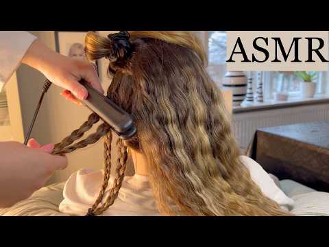 ASMR | Braiding Hair & Heat Styling - Relaxing Hair Care (No Talking)