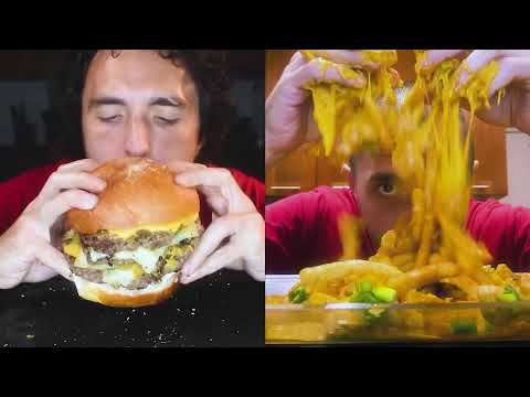 GIANT 3x CHEESE BURGER AND CHEESE FRIES ! * asmr wars * 먹방 mukbang